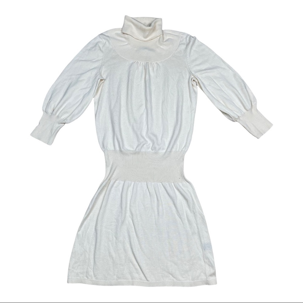 Peruvian Connection Pima Cotton Tencel Blend Cream Color Turtle Neck Dress XS - Picture 2 of 8